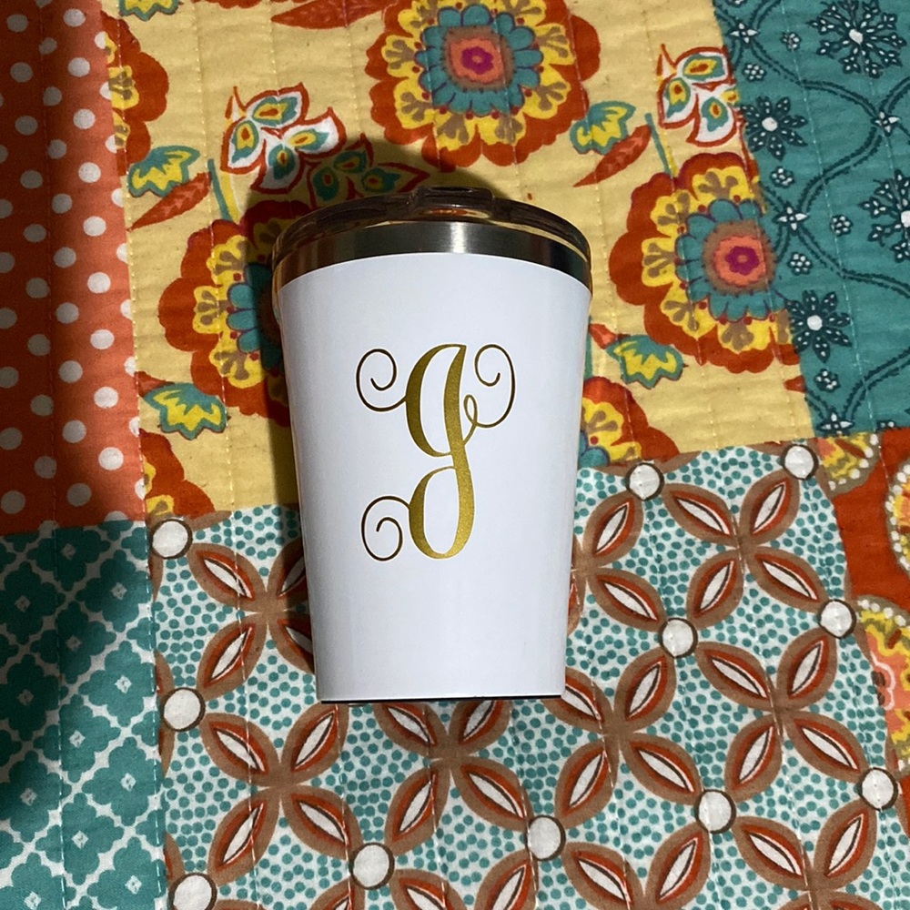 Corkcicle cup. Like new. White “J” initial in gold on front.